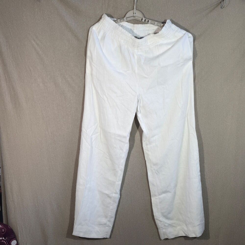Smocked Elastic Waist Pull-On Wide Leg Pants in White